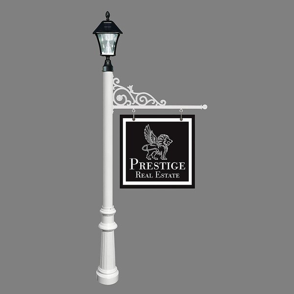 Qualarc Sign System w/Bayview Solar Lamp & Fluted Base, White color REPST-800-WHT-SL - main